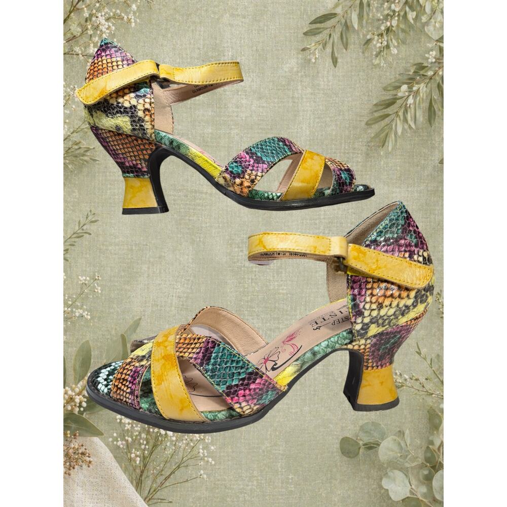 Y2K Spring Step L’Artiste Multicolor Snakeskin Leather Sandals Kitten Heel EU 37 - Picture 5 of 13